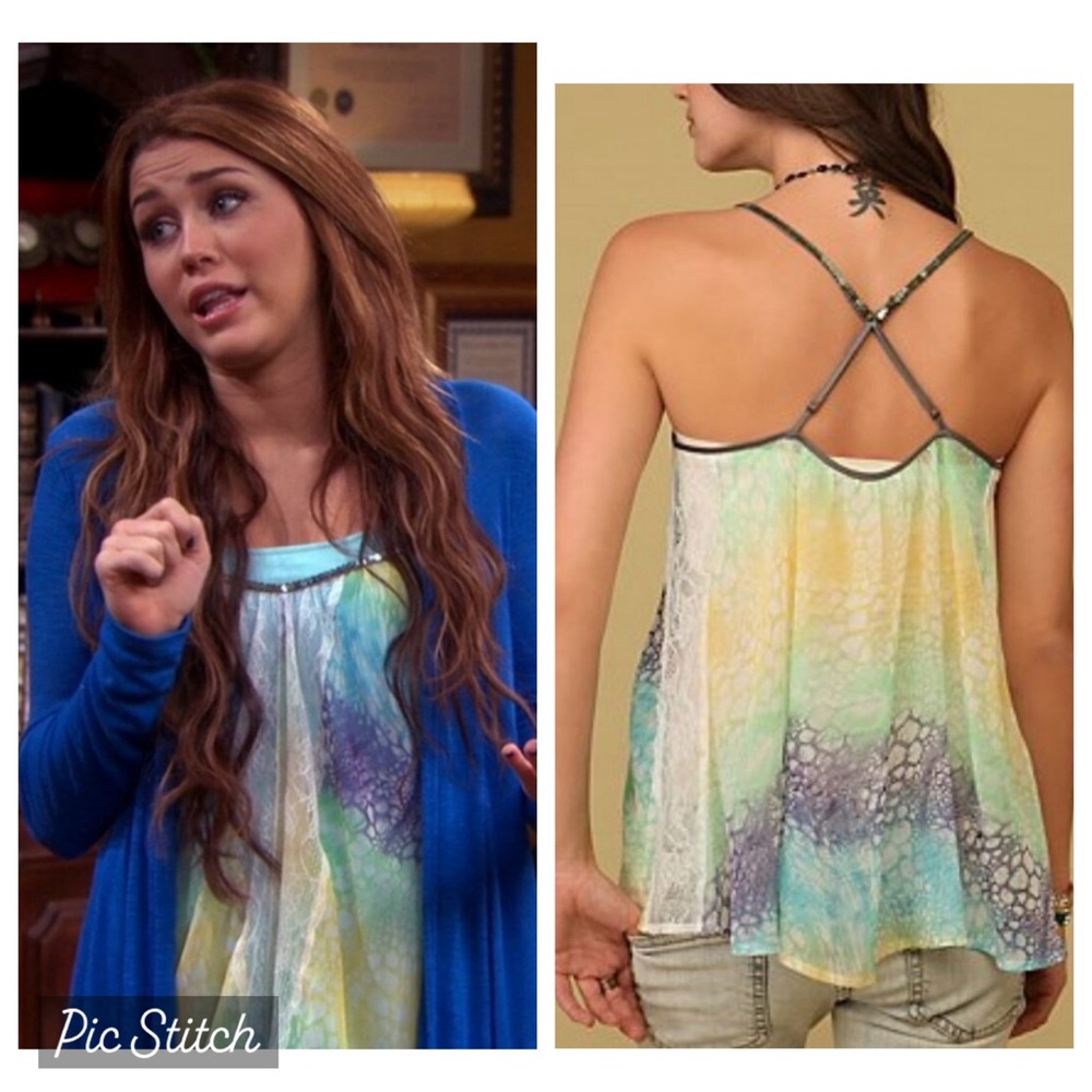 Boho Ombre Lace-Trim Strappy Tank Top ASO Miley Cyrus